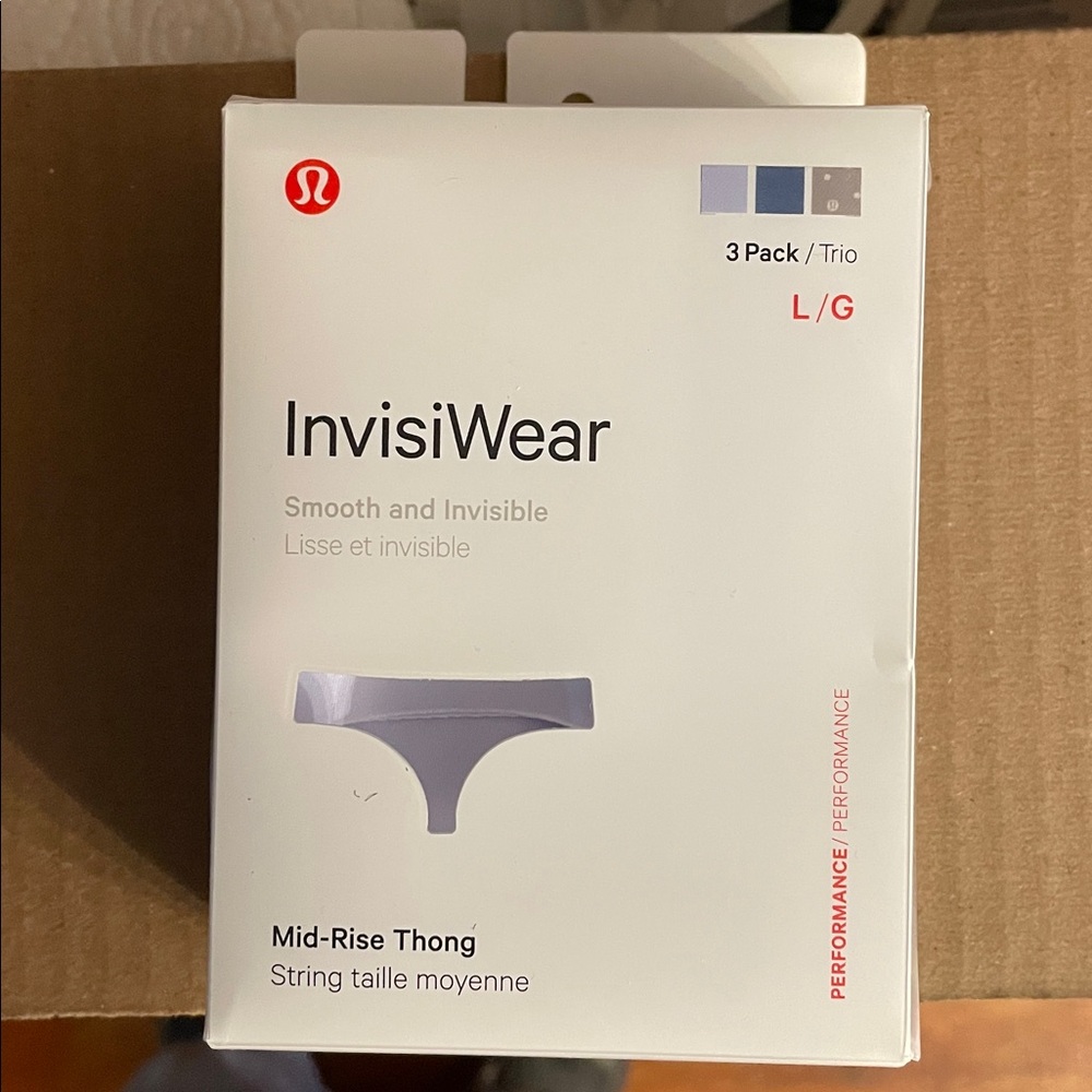NWT- Lululemon- InvisiWear- Mid-Rise Thong- Blue Mix - Sz Lrg- 3 Pack